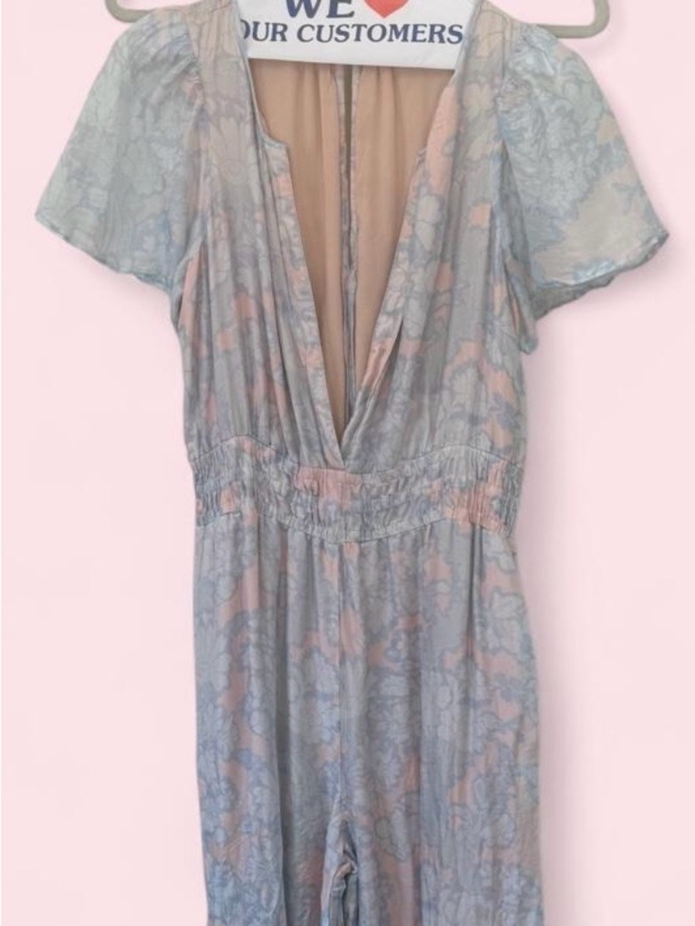 Anthropologie Pale Blue and Pink Floral Lounge Jumpsuit